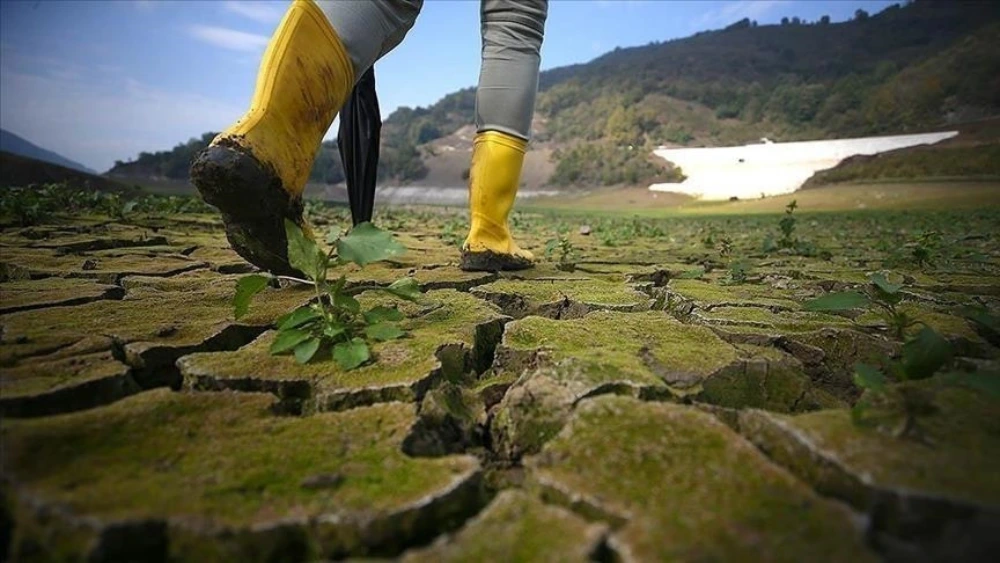 A person walks on cracked, dry earth, highlighting the urgent impacts of climate change and worsening droughts